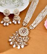 AQUASTREET Gold Plated Handcrafted Kundan And White Stones Studded Pearls Embellished Necklace Set 