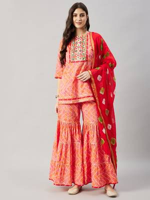 Winered woman orange embroidered sharara set 1