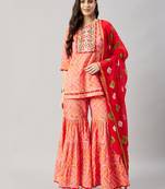 Winered woman orange embroidered sharara set