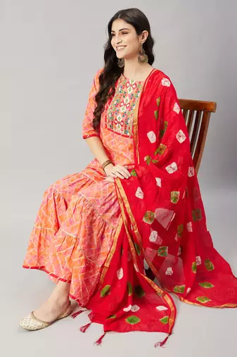 Winered woman orange embroidered sharara set