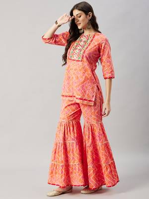 Winered woman orange embroidered sharara set 4