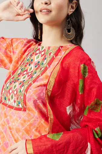 Winered woman orange embroidered sharara set