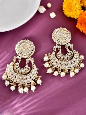 Gold Plated Kundan and Pearl studded Layered ChandBali Earrings Brass 1