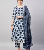 Winered women blue flared kurta dupatta set