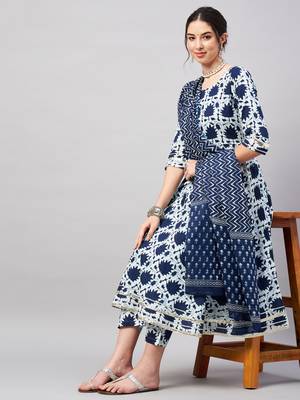 Winered women blue flared kurta dupatta set 2