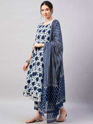 Winered women blue flared kurta dupatta set 3