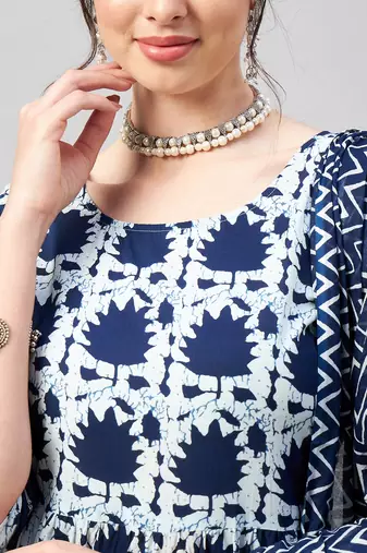 Winered women blue flared kurta dupatta set
