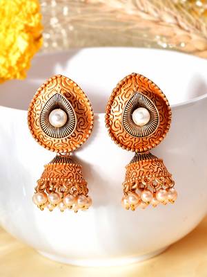 Meenakari yellow small jhumkis earrings copper gold plated for women & girls 6