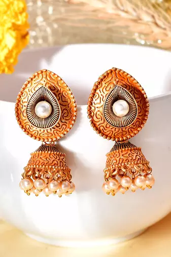 Meenakari yellow small jhumkis earrings copper gold plated for women & girls