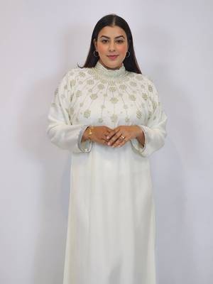 Cream  Zari & Stone Work stitched Georgette Designed Farasha Party Wear 1