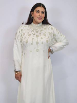 Cream  Zari & Stone Work stitched Georgette Designed Farasha Party Wear 2