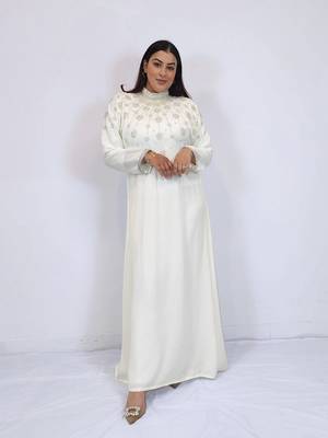 Cream  Zari & Stone Work stitched Georgette Designed Farasha Party Wear 4