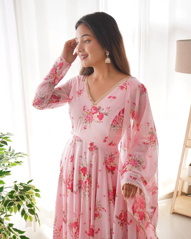 Soft Georgette Anarkali Fully Flair Gown And Dupatta 