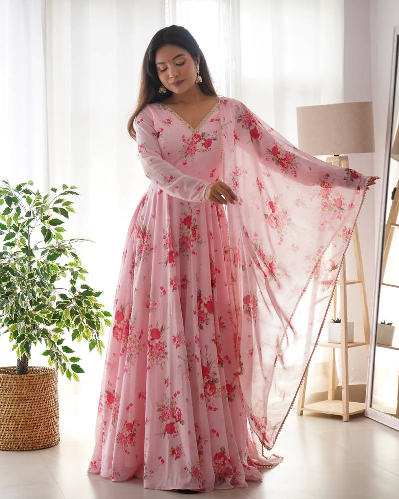 Soft Georgette Anarkali Fully Flair Gown And Dupatta 
