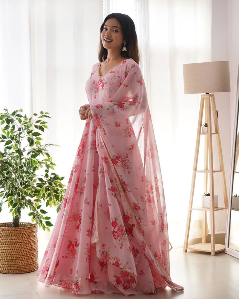 Soft Georgette Anarkali Fully Flair Gown And Dupatta 