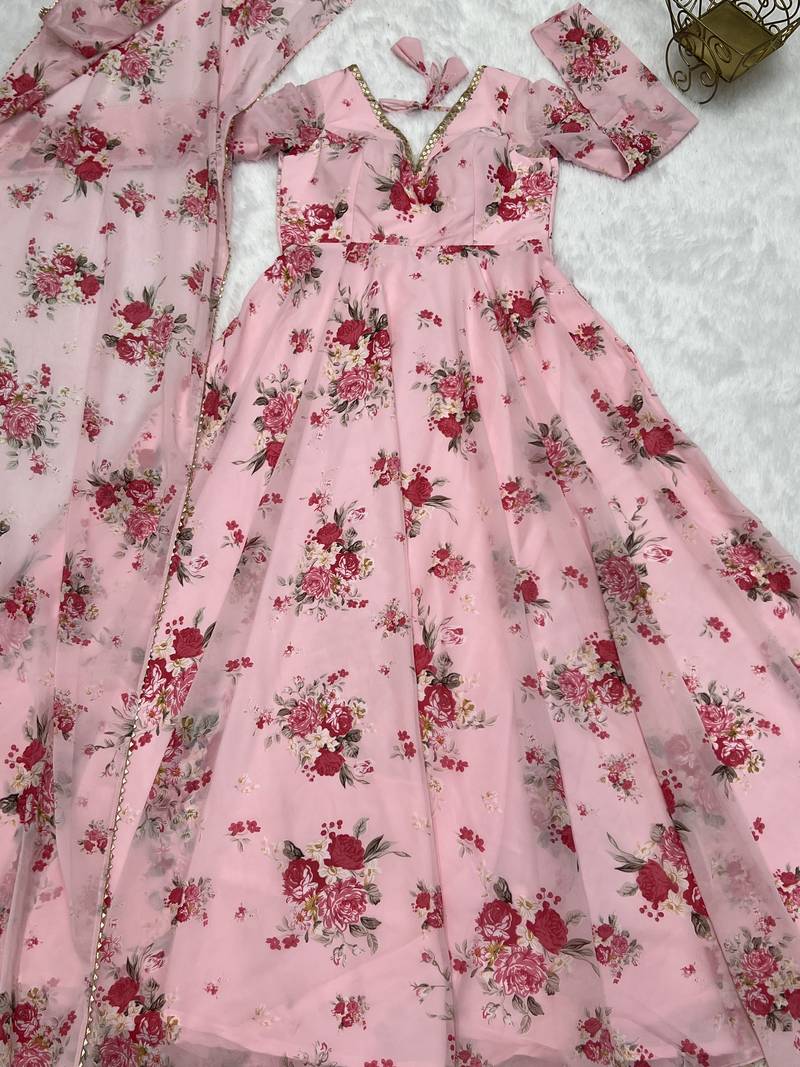 Soft Georgette Anarkali Fully Flair Gown And Dupatta 