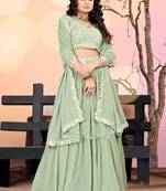 Sea Green Two Tier Crush Georgette Lehenga Choli with Dupatta