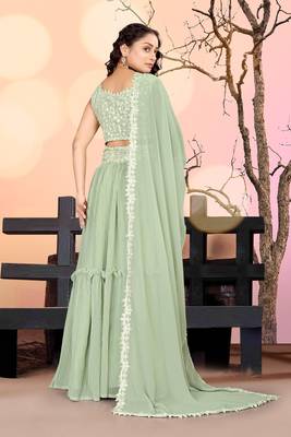 Sea Green Two Tier Crush Georgette Lehenga Choli with Dupatta 5