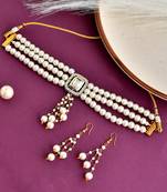 Pearl kundan brooch choker jewellery set