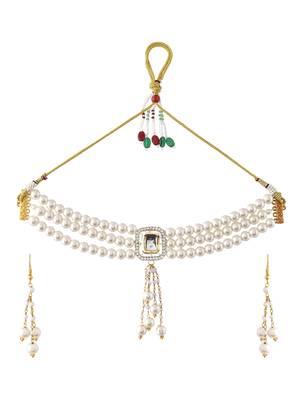 Pearl kundan brooch choker jewellery set 3