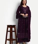 Wine Georgette Embroidered Palazzo Suits Set
