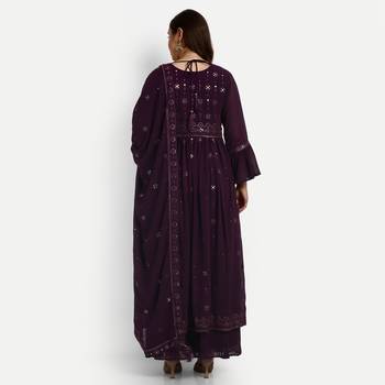 Wine Georgette Embroidered Palazzo Suits Set 2