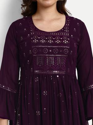 Wine Georgette Embroidered Palazzo Suits Set 4