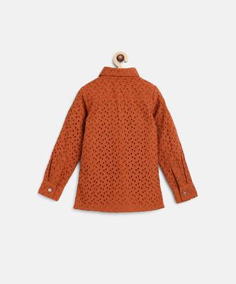Orange Poplin Embroidery Schiffli Work Kurta 4