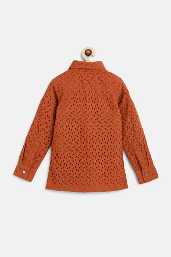 Orange Poplin Embroidery Schiffli Work Kurta