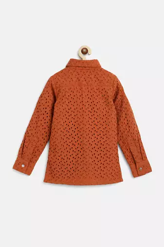 Schiffli rust orange kurta set