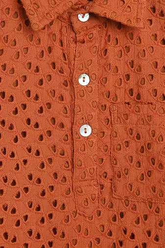 Schiffli rust orange kurta set