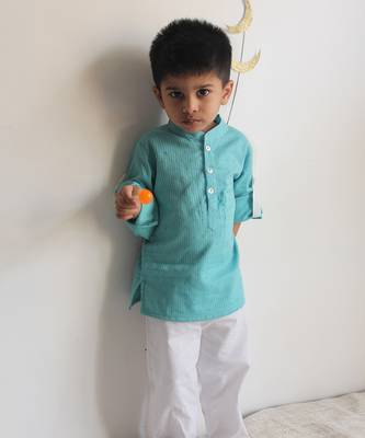 Dobby blue kurta set 1