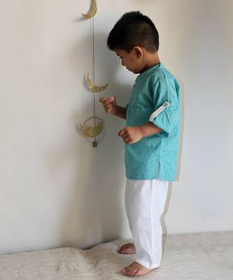 Dobby blue kurta set 2