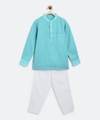Dobby blue kurta set 3
