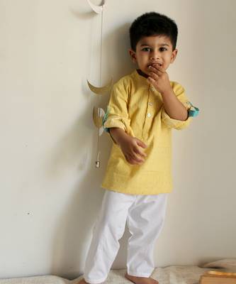 Dobby yellow kurta set 1
