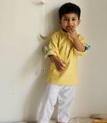 Dobby yellow kurta set