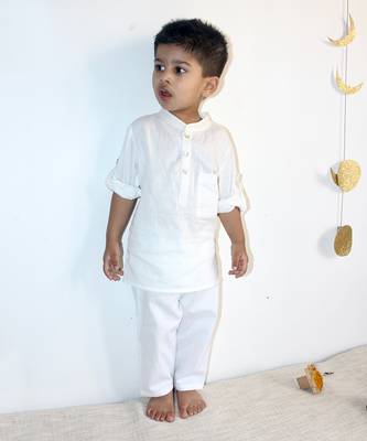 Dobby white kurta set 1