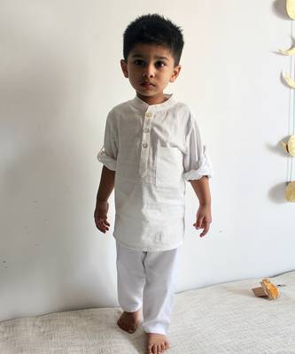 Dobby white kurta set 2