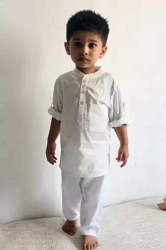 Dobby white kurta set
