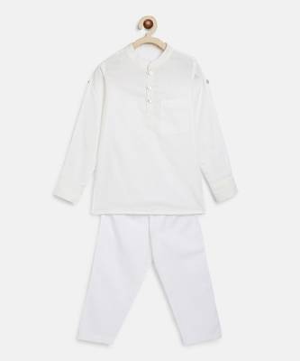 Dobby white kurta set 3