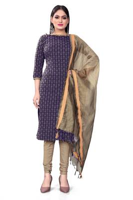 Indigo Blue Cotton Jacquard Unstitched Dress Material 1