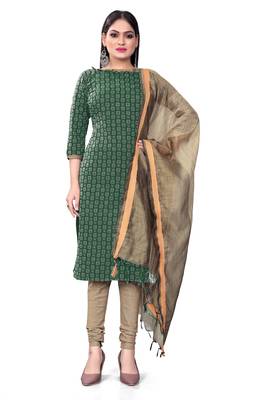 Green Cotton Jacquard Unstitched Dress Material 1
