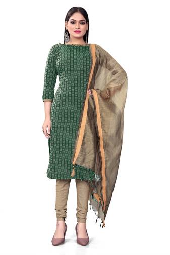 Green Cotton Jacquard Unstitched Dress Material