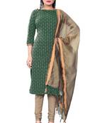 Green Cotton Jacquard Unstitched Dress Material