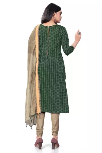Green Cotton Jacquard Unstitched Dress Material