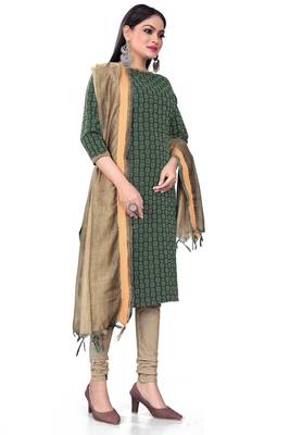 Green Cotton Jacquard Unstitched Dress Material 3