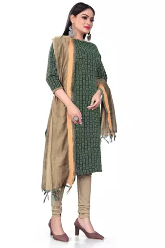 Green Cotton Jacquard Unstitched Dress Material