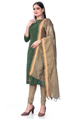 Green Cotton Jacquard Unstitched Dress Material 4