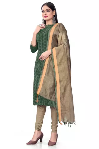 Green Cotton Jacquard Unstitched Dress Material