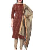 Maroon Cotton Jacquard Unstitched Dress Material